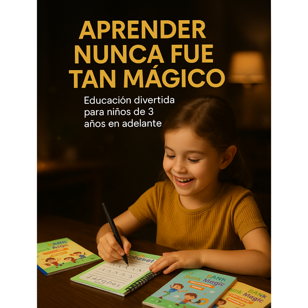 ✨ 4 Cuadernos Mágicos Infantiles: aprende números, letras y dibujos en inglés, sin límites ni frustración