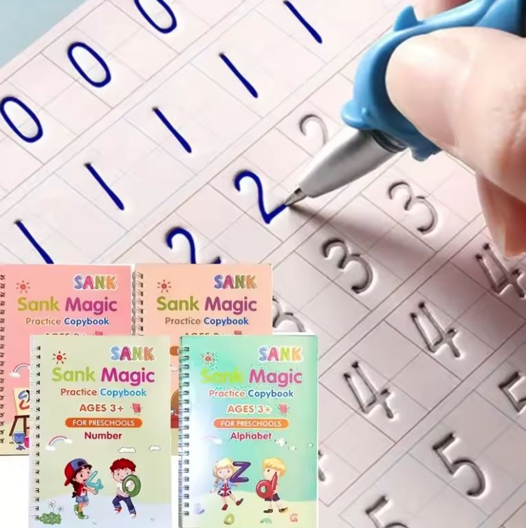 ✨ 4 Cuadernos Mágicos Infantiles: aprende números, letras y dibujos en inglés, sin límites ni frustración
